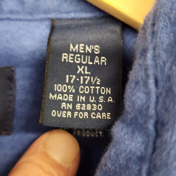 Lands End Chamois Flannel Shirt Mens XL Blue 100% Cotton Pocket Made in USA - Picture 6 of 14